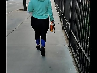 Brief grandma with a hefty ass walking